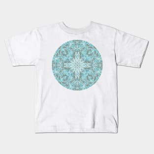 Soft Teal Blue & Grey hand drawn floral pattern Kids T-Shirt